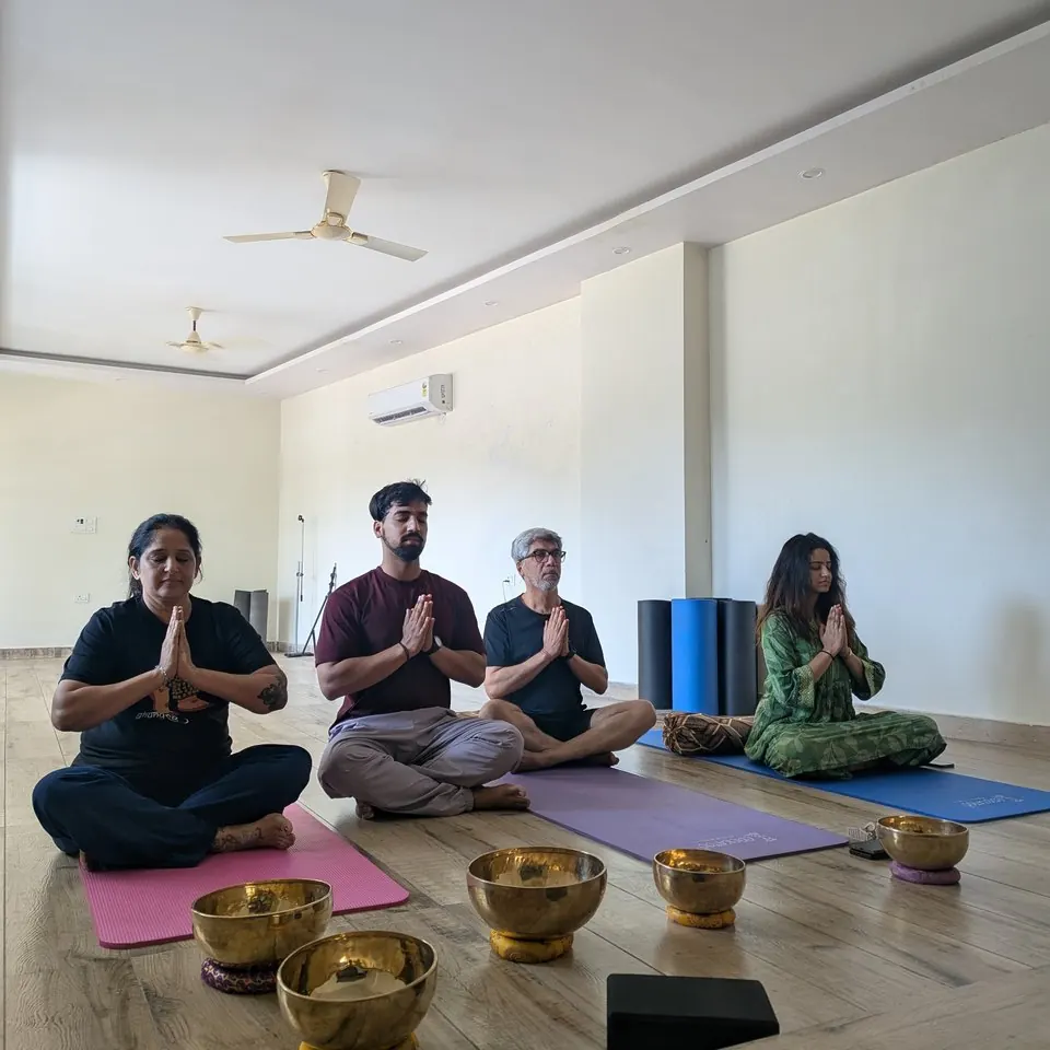 Singing bowl circle in the yoga shala