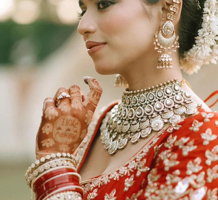 Close portrait of a bride in traditional jewellery